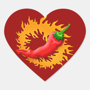Chilipeppar med flammärkning hjärtformat klistermärke