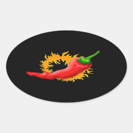 Chilipeppar med flammärkning ovalt klistermärke