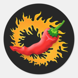 Chilipeppar med flammärkning runt klistermärke