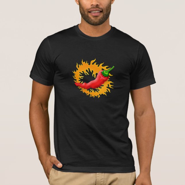 Chilipeppar med t-shirt med flamma (Framsida)