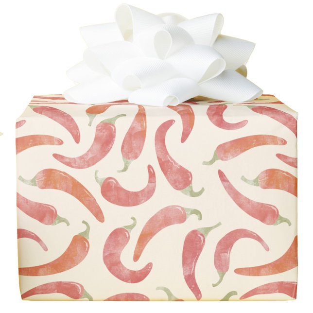 Chilipeppar Röd Kräm Akvarell Matkonst Presentpapper (Fun watercolor red chili pepper hot and spicy gift wrapping  paper roll)