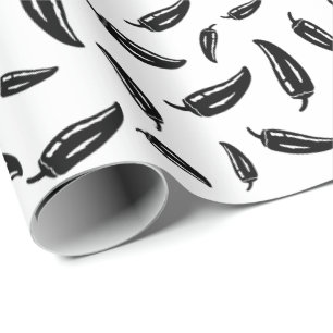 Chilipeppar som slår in papper svartvit presentpapper