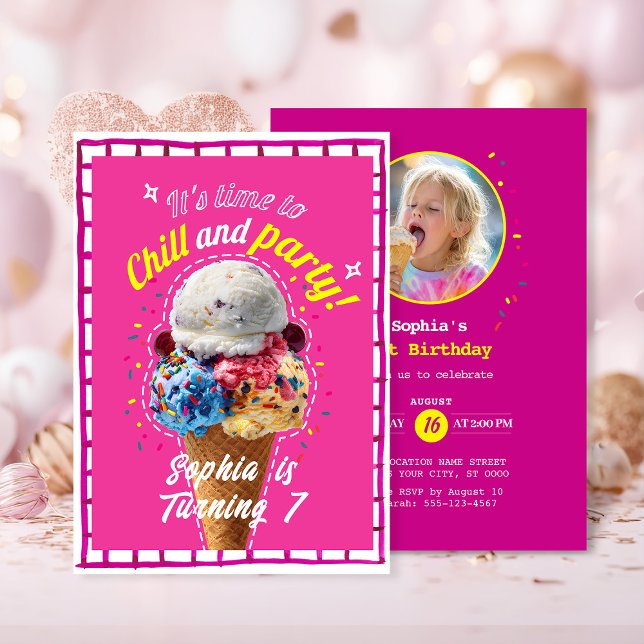 Chill and Party Ice Cream Birthday Inbjudningar (Skapare uppladdad)