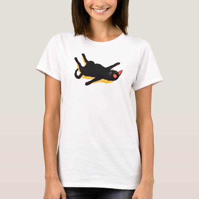 Chill Black Cat Lounging T Shirt (Framsida)