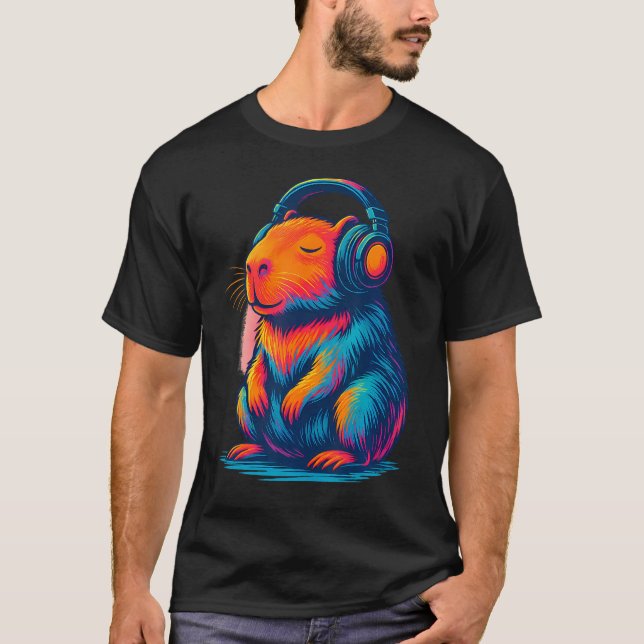 Chill Capybara Music Graphic Video Games Headphone T Shirt (Framsida)