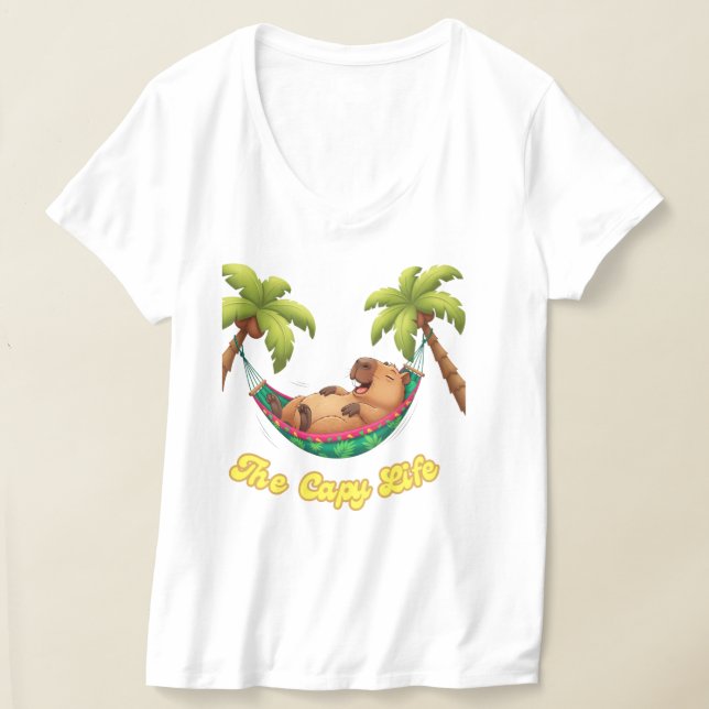 Chill Capybara V-ringad T-shirt | Sommarhängmatta  (Laydown)