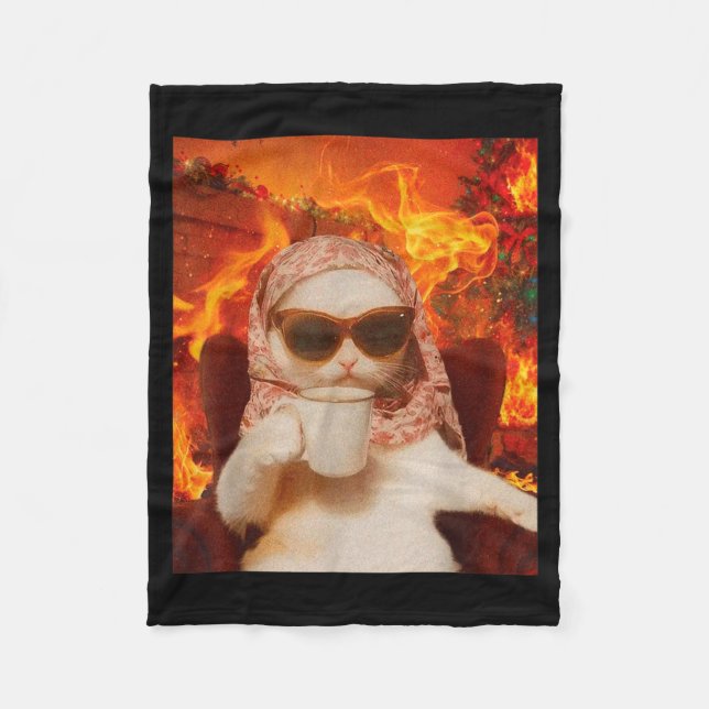 Chill Cat And Coffe Xmas Funny Cat Meme Y2k Joke  Fleecefilt (Framsidan)