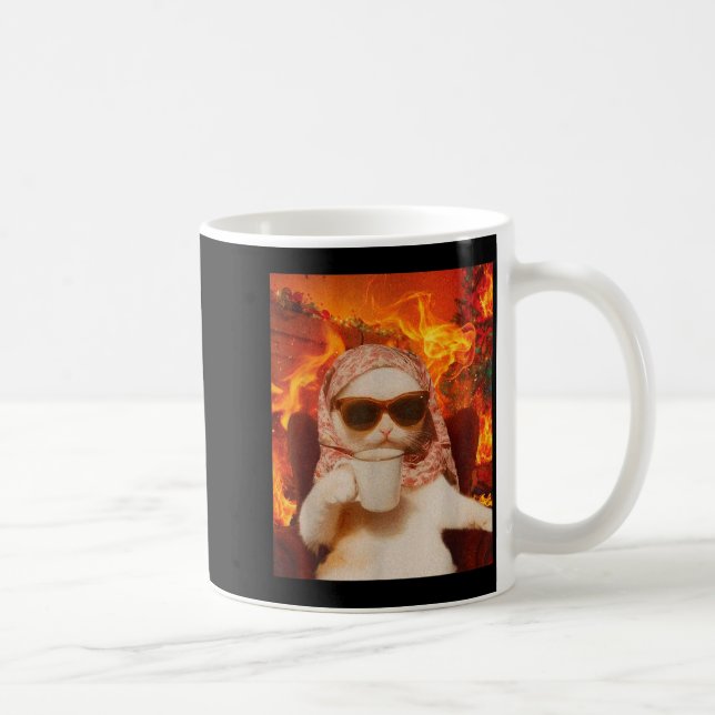Chill Cat And Coffe Xmas Funny Cat Meme Y2k Joke  Kaffemugg (Höger)