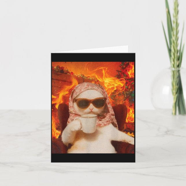 Chill Cat And Coffe Xmas Funny Cat Meme Y2k Joke  Kort (Framsida)