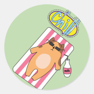 CHILL CAT BASSÄNG TIME Classic Round-fästare Runt Klistermärke