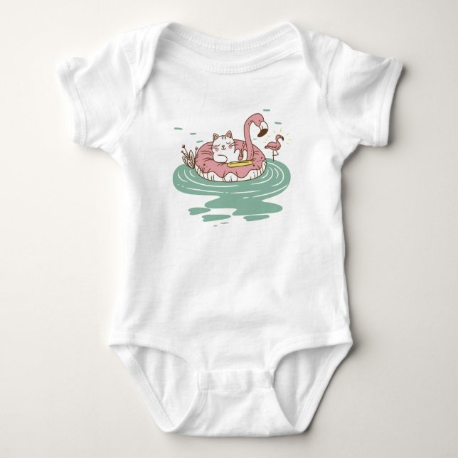Chill Cat Flamingo Flyter Baby T-shirt (Framsida)