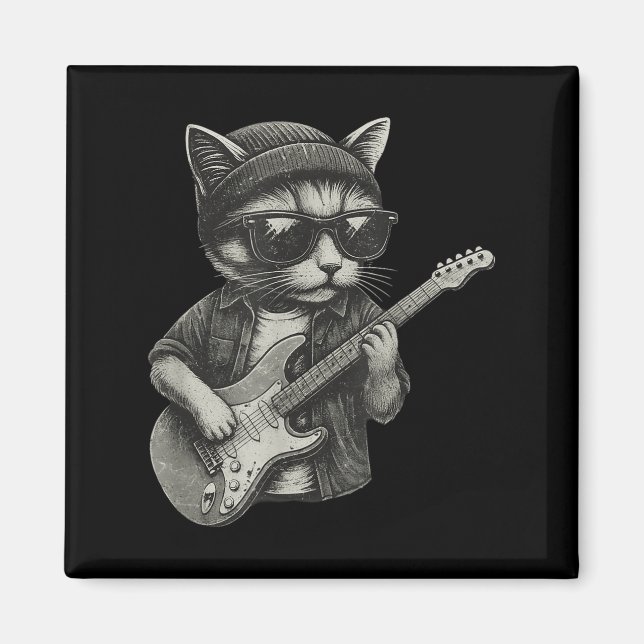 Chill Cat Pay Guitar Rock musik Funny Animal T Magnet (Framsidan)