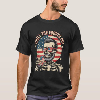 Chill den fjärde utvändiga patriotiska skeleton US T Shirt