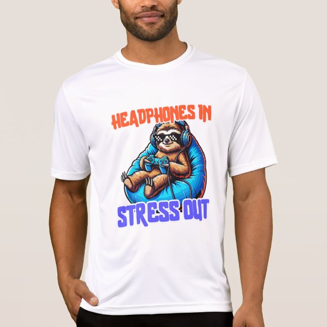 Chill Gamer Sloth Headphone Controller Slappna av T Shirt (Framsida)