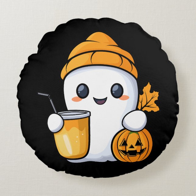 Chill Ghost Warm Coffee Mysigt Fall Rund Kudde (Framsidan)