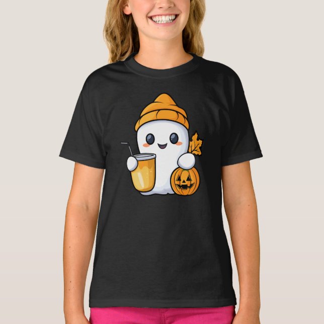 Chill Ghost Warm Coffee Mysigt Fall T Shirt (Framsida)