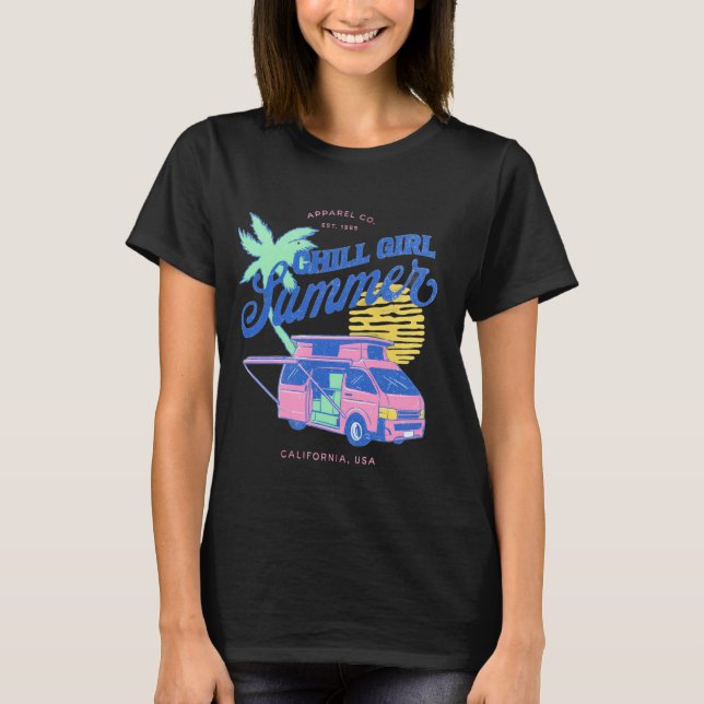 Chill Girl Summer Retro Van Design - California Vi T Shirt (Framsida)