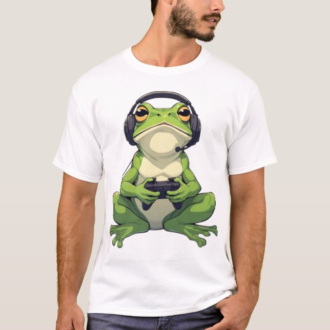Chill Groda Gamer – Sött Spel Maskot Design T Shirt (Framsida)