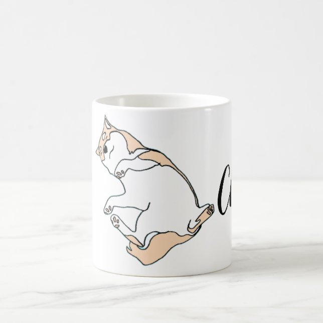 Chill Hund - Cute Lazy Cat Line Art Kaffemugg (Center)