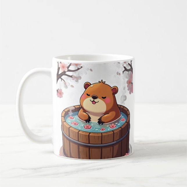 Chill Kapybara Varmbad Relaxation Körsbärsblom Z Kaffemugg (Vänster)