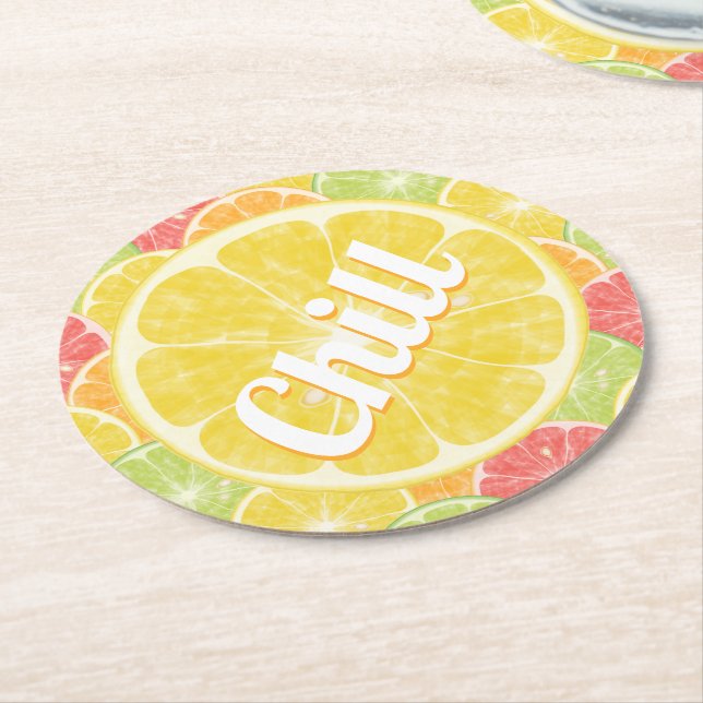 Chill Lemon Citrus Slices Underlägg Papper Rund (Vinklad)