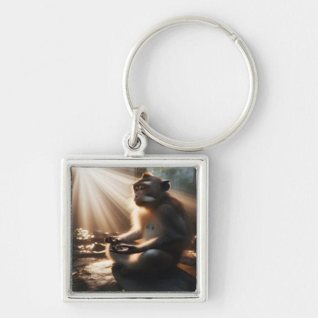 Chill Monkey Keychain Fyrkantig Silverfärgad Nyckelring (Framsidan)