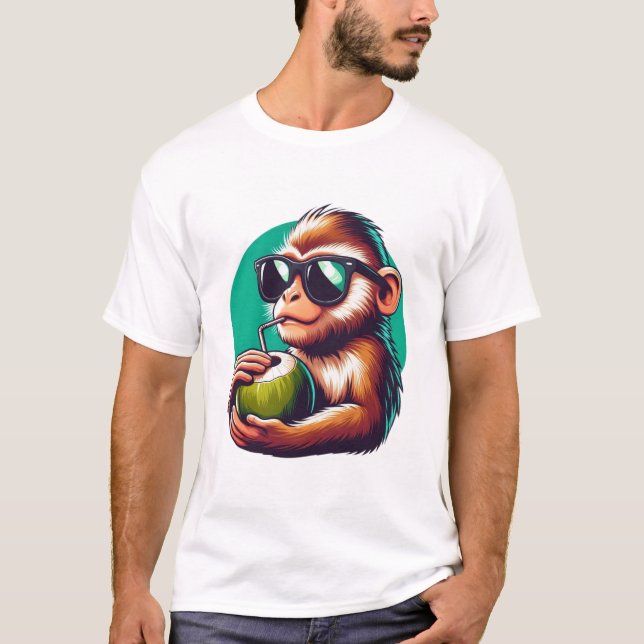 "Chill Monkey Sipping Coconut - Coola Summer Vibes T Shirt (Framsida)