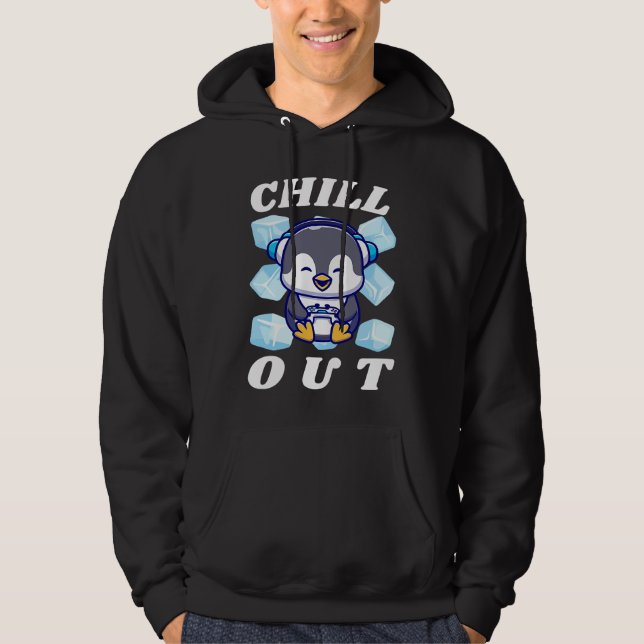Chill Out Cute Penguin with Ice Cubes Hoodie (Framsida)