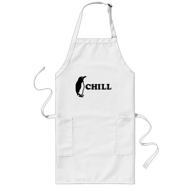 Chill Penguin Funny BBQ Apron Långt Förkläde (Framsidan)
