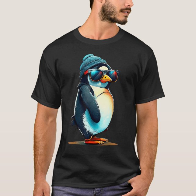 Chill Penguin Vibes med Coola Shades och Beanie T Shirt (Framsida)
