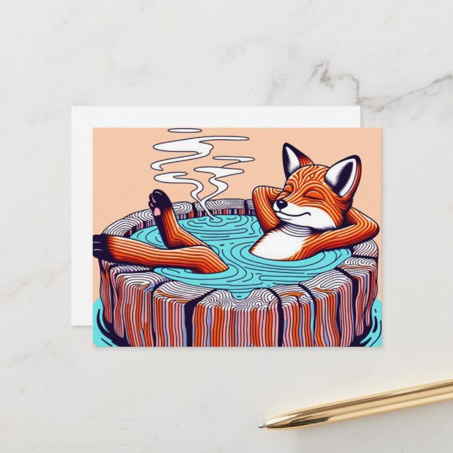 Chill Red Fox in a Hot Tub Vykort (Fram/Back In Situ)