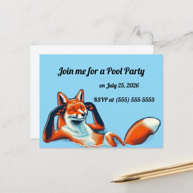 Chill Red Fox in a Pool Party RSVP Vykort (Fram/Back In Situ)