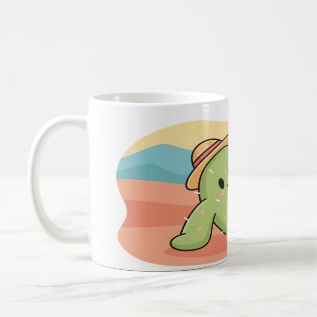 Chill Relaxing Cactus with Hat Mug - Summer Desert Kaffemugg (Vänster)
