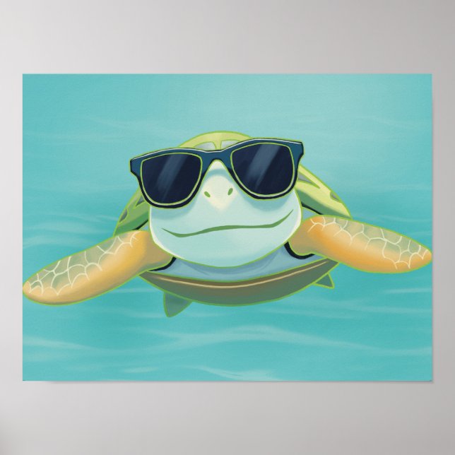 Chill Sea Turtle with Sunglasses – Underwater Vibe Poster (Framsidan)