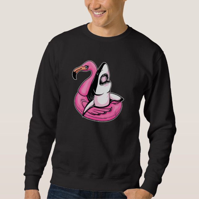 Chill Shark Bassäng Flamingo Ledsen Aesthetic Edgy Lång Ärmad Tröja (Framsida)