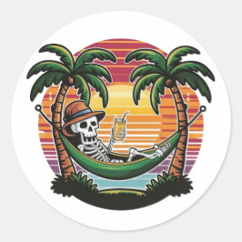 Chill Skeleton Beach Sticker  Runt Klistermärke