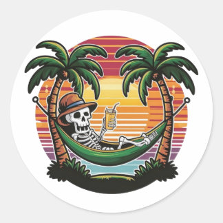 Chill Skeleton Beach Sticker  Runt Klistermärke