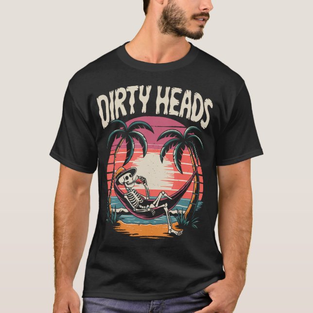 Chill Skeleton Dirty Head Retro Beach Art För mana T Shirt (Framsida)