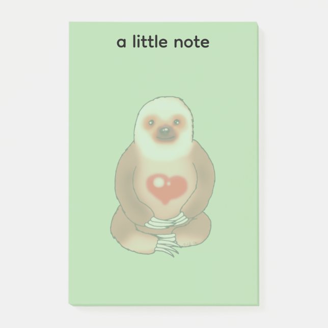 Chill Sloth med Glowing Heart Post-it Block (Framsida)