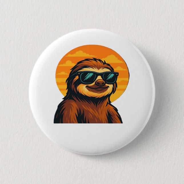 Chill Sloth med Sunglasses - Retro Sunset Vibes C Knapp (Framsida)