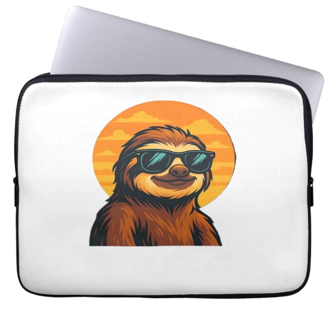 Chill Sloth med Sunglasses - Retro Sunset Vibes C Laptop Fodral (Framsidan)