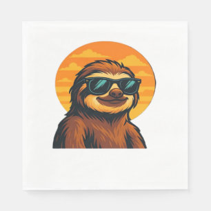 Chill Sloth med Sunglasses - Retro Sunset Vibes C Pappersservett