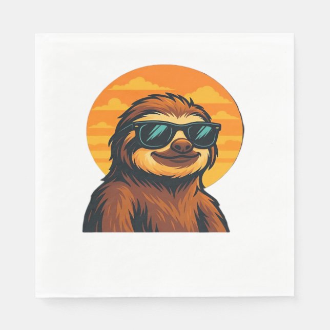 Chill Sloth med Sunglasses - Retro Sunset Vibes C Pappersservett (Framsidan)