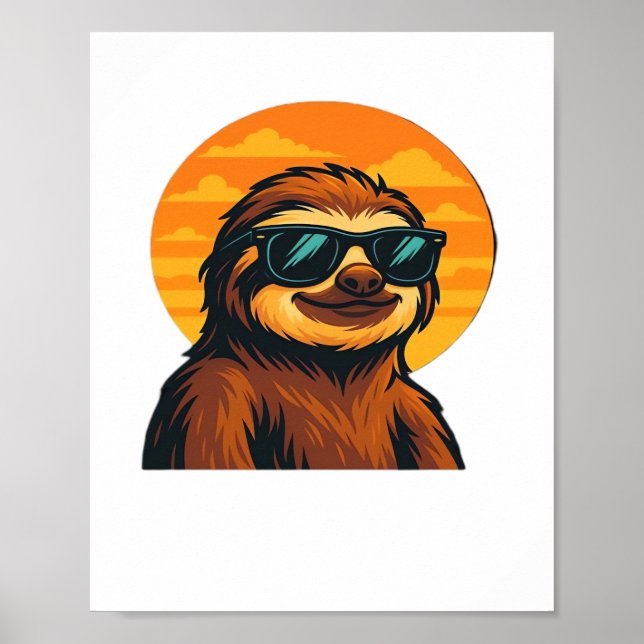 Chill Sloth med Sunglasses - Retro Sunset Vibes C Poster (Framsidan)