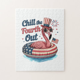 Chill The Fourth Out Funny 4th of July Flamingo Pussel