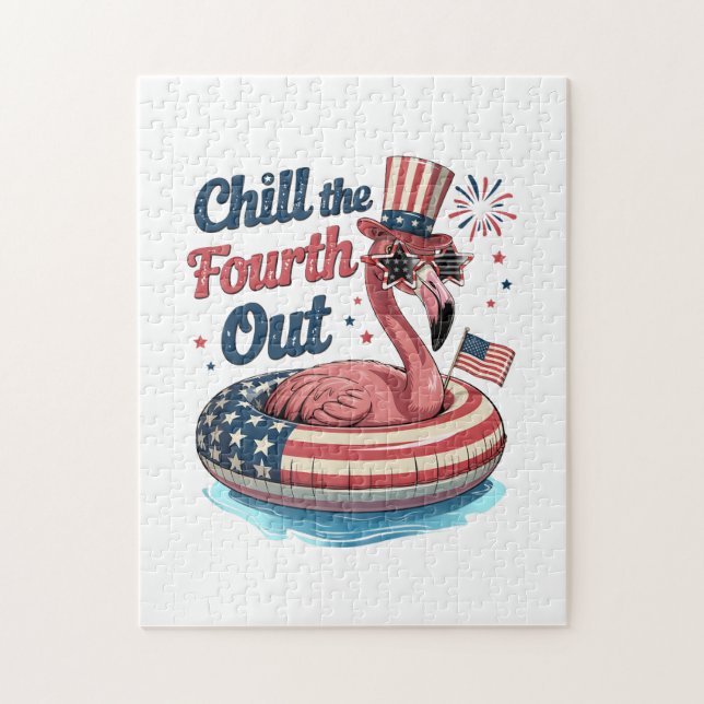 Chill The Fourth Out Funny 4th of July Flamingo Pussel (Vertikal)
