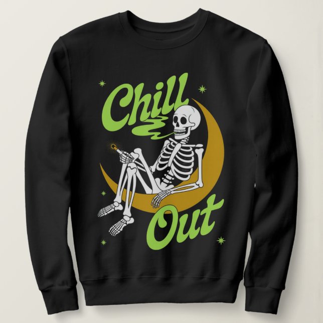 Chill ut Skeleton på Måne Rökning T Shirt (Design framsida)