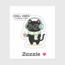 Chill Vibes Katt Klistermärke – Söt Svart Katt med