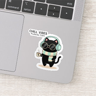 Chill Vibes Katt Klistermärke – Söt Svart Katt med Klistermärken