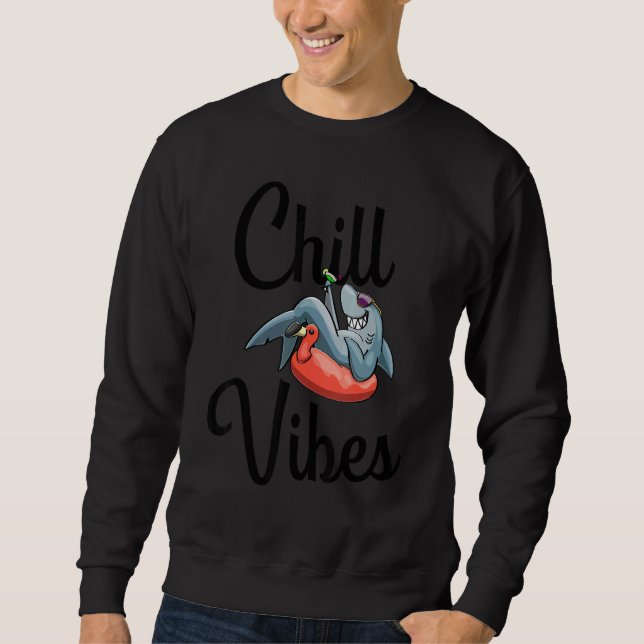 Chill Vibes Only Shark love Funny Men Love Lång Ärmad Tröja (Framsida)